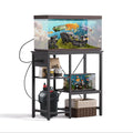 BEURUKU 20-29 Gallon Fish Tank Stand with Power Outlet & LED Light, Metal Aquarium Stand with 3 Tier Adjustable Storage Shelves, Tank Stand for Reptile Tank, Turtle Tank, 30.7" L*13.8" W, Black