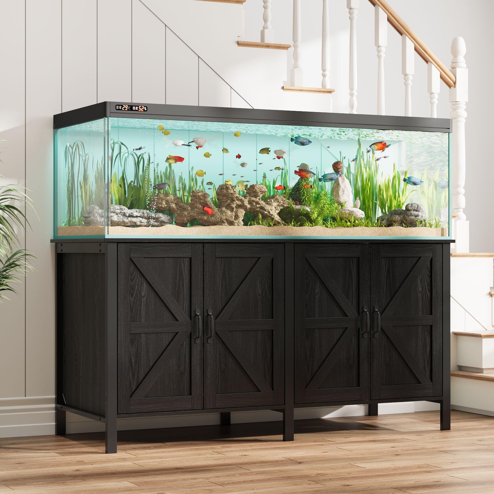 VOWNER 100-150 Gallon Fish Tank Stand with Power Outlet & Cabinet, Black
