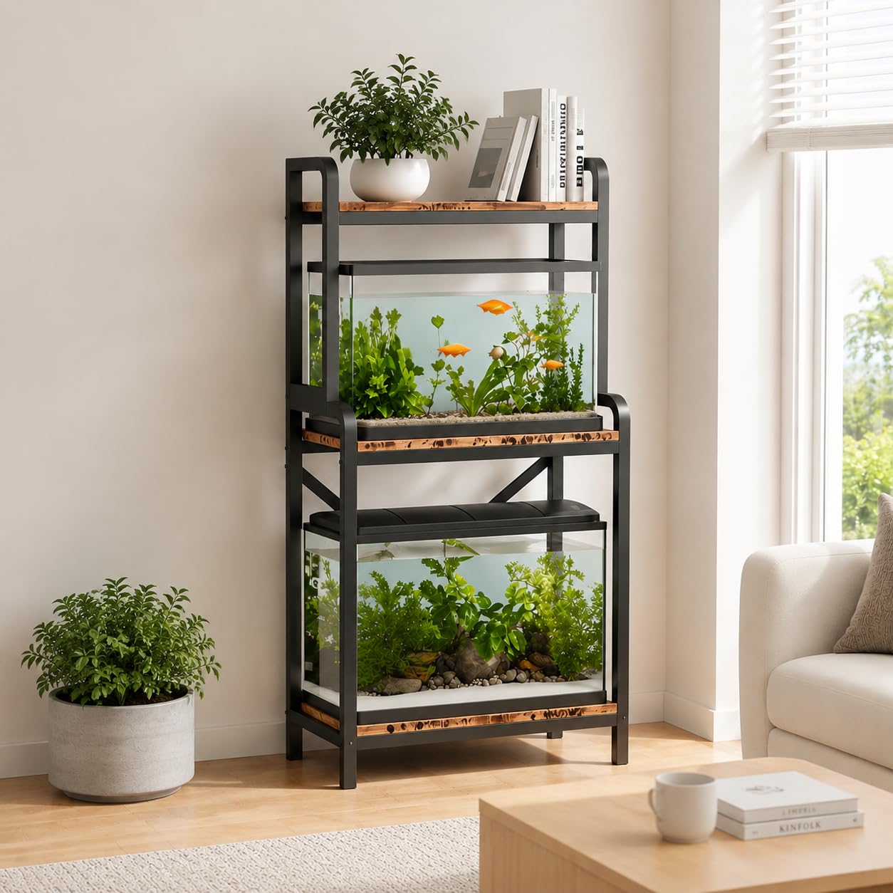 KaKaBB 5-10 Gallon Fish Tank Stand, Upgrade Heavy Duty Aquarium Stand with 3-tier Storage Shelf Fits Turtle Tank, Reptile Tank