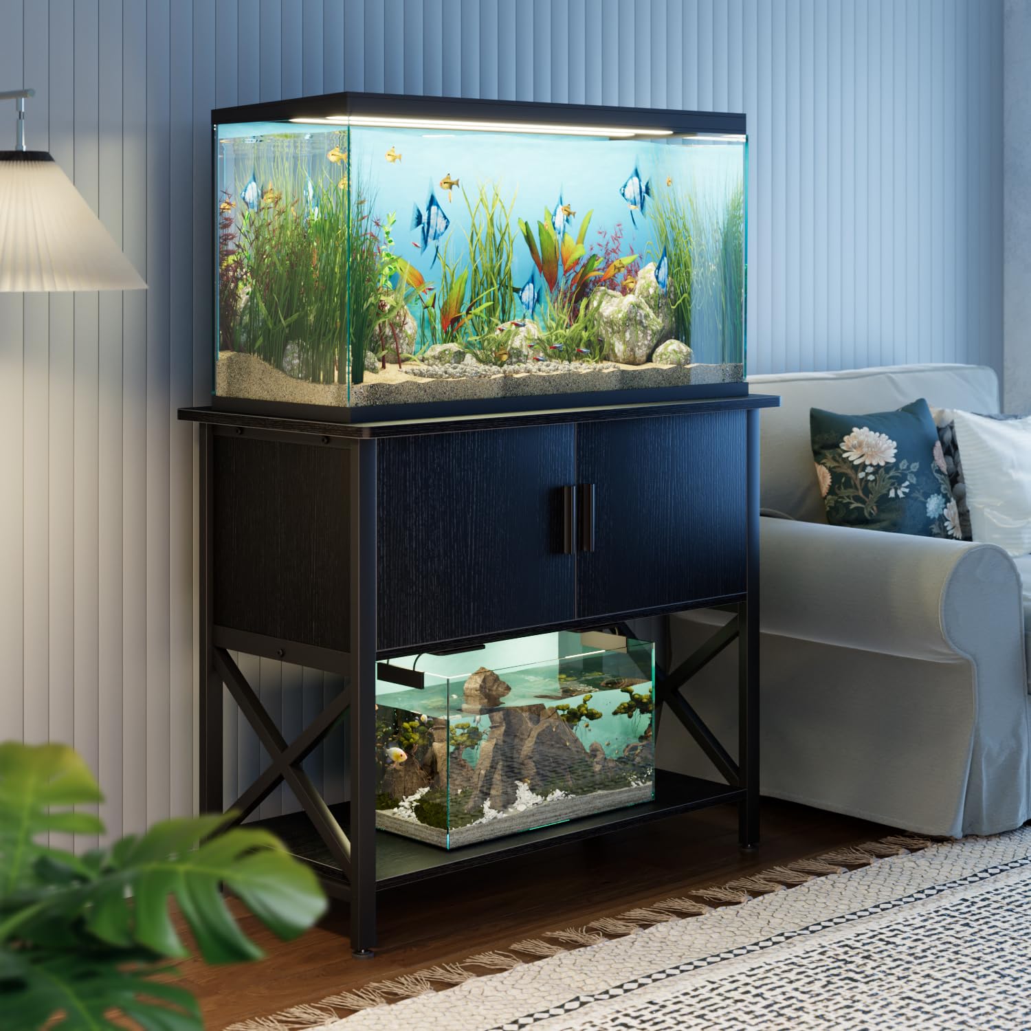 APPOLYN 40-50 Gal Aquarium Stand with Cabinet Storage, Black