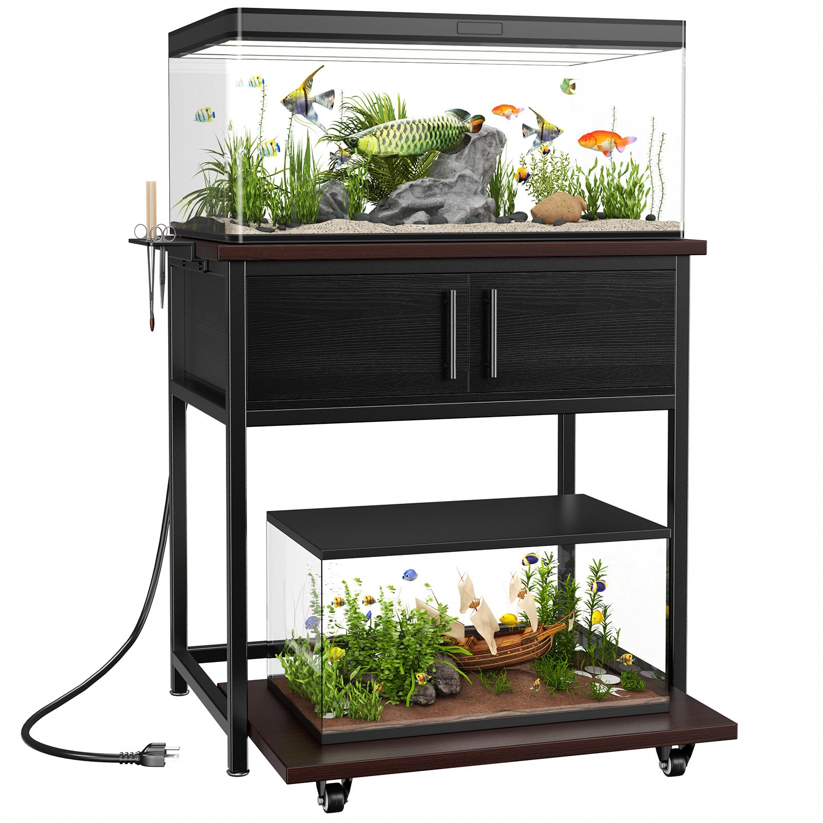 POKIPO 20-29 Gallon Fish Tank Stand with Power Outlet and Slide-Out Shelf