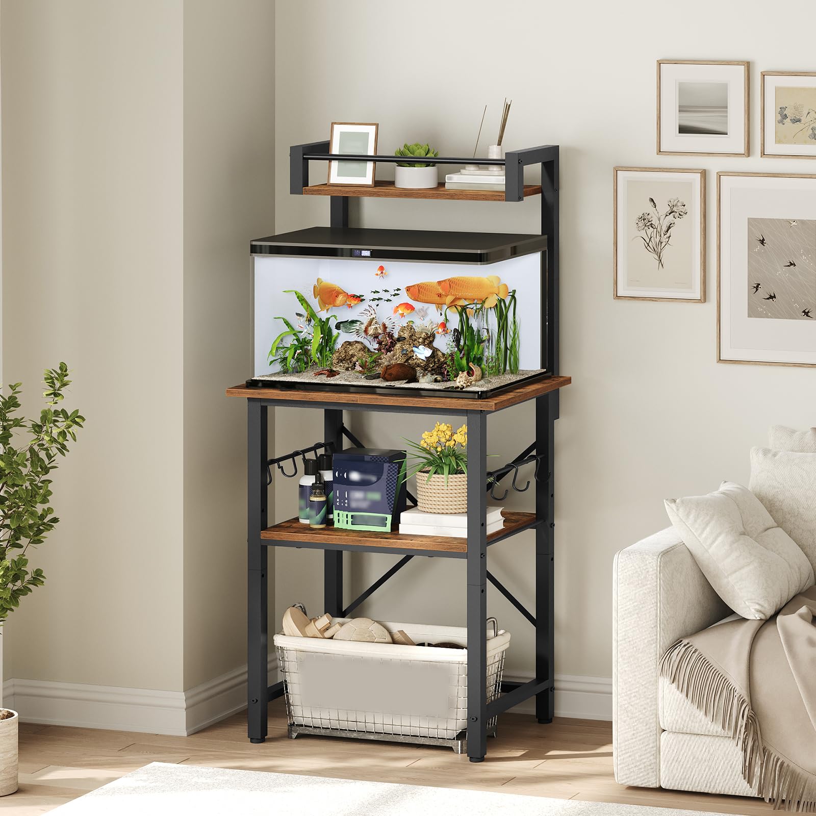 MAHANCRIS 5-10 Gallon Fish Tank Stand, Aquarium Stand with Adjustable Shelf
