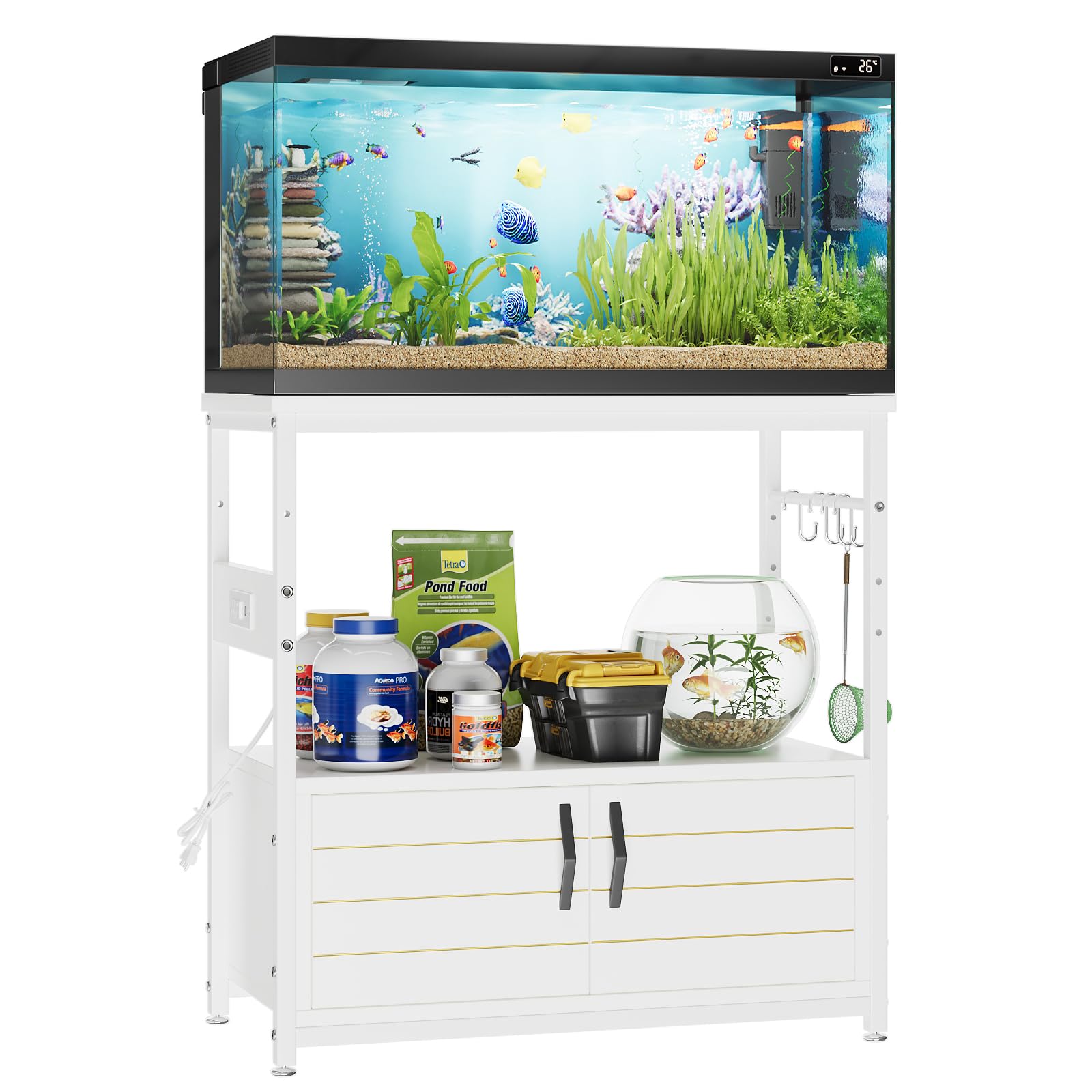 Bestier 20-29 Gallon Fish Tank Stand with Power Outlet & Cabinet, White