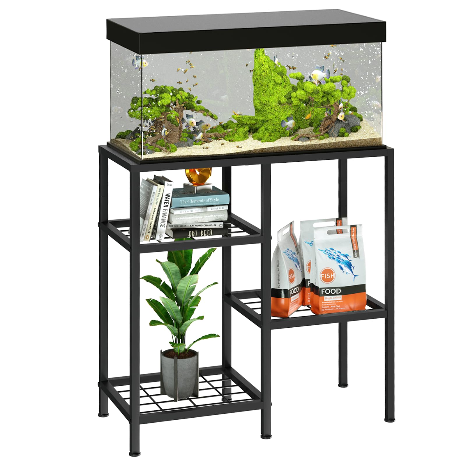 YBING Fish Tank Stand 20 Gallon Aquarium Stand Aquarium Turtle Tank Reptile Tank Stand with 3-Tier Small Metal Shelf Black