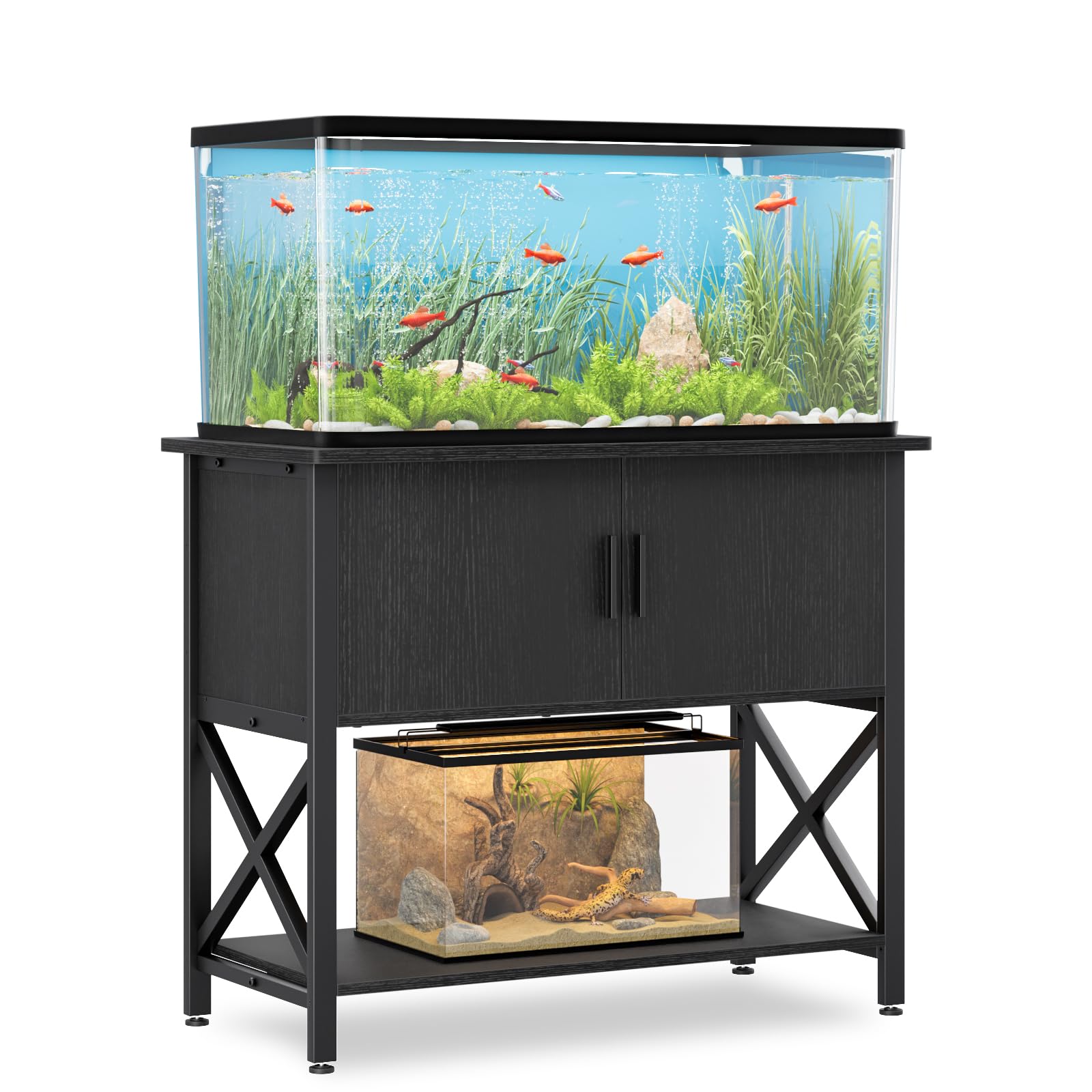 NUMENN 40-50 Gallon Aquarium Stand with Cabinet, 660LBS Capacity,Black