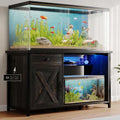 4ever2buy 55-75 Gallon Fish Tank Stand with Power Outlets, LED Light, Heavy Duty Aquarium Stand with Cabinet for Fish Tank Accessories Storage, for Turtle Tank, Reptile Terrarium, 1100LBS, Oak