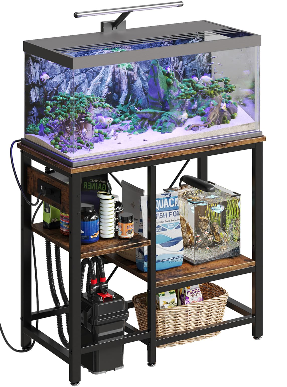 Bestier 20-29-37 Gal Fish Tank Stand with Power Outlet, Rustic Brown, 30x13