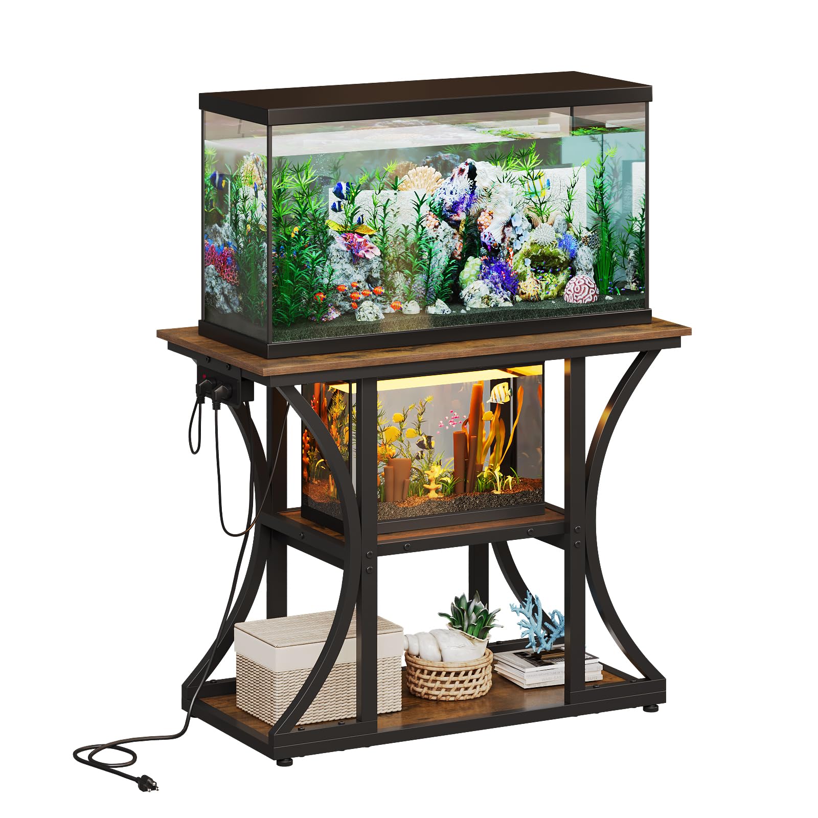 40-50 Gallon Aquarium Stand with Power Outlet & Storage Shelves, Brown