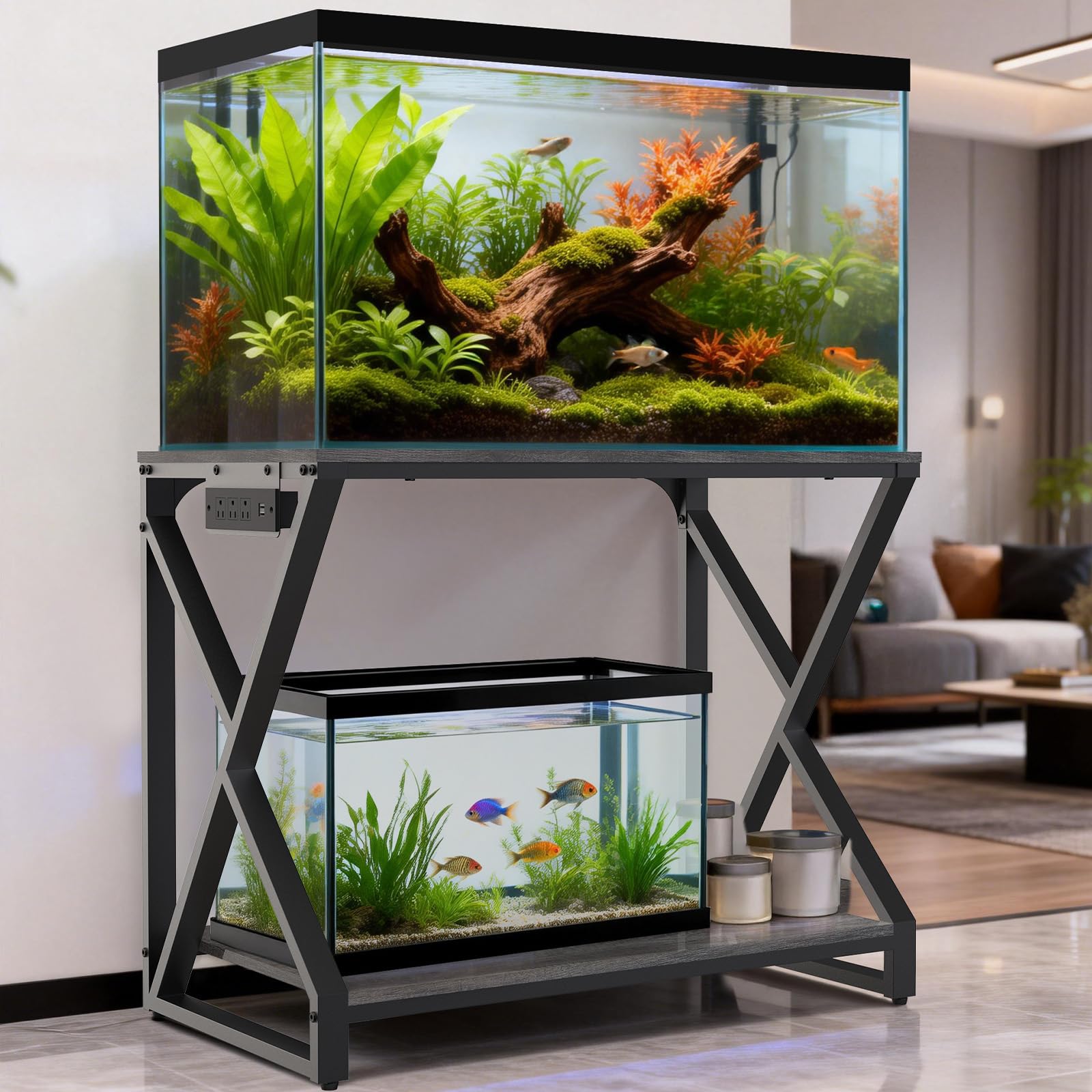 fishkeeper Heavy Duty 50 Gal Aquarium Stand with Charging Station, 720LBS