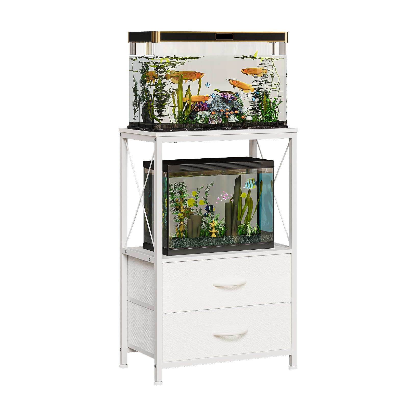 10 Gallon Aquarium Stand with 2 Drawers, White