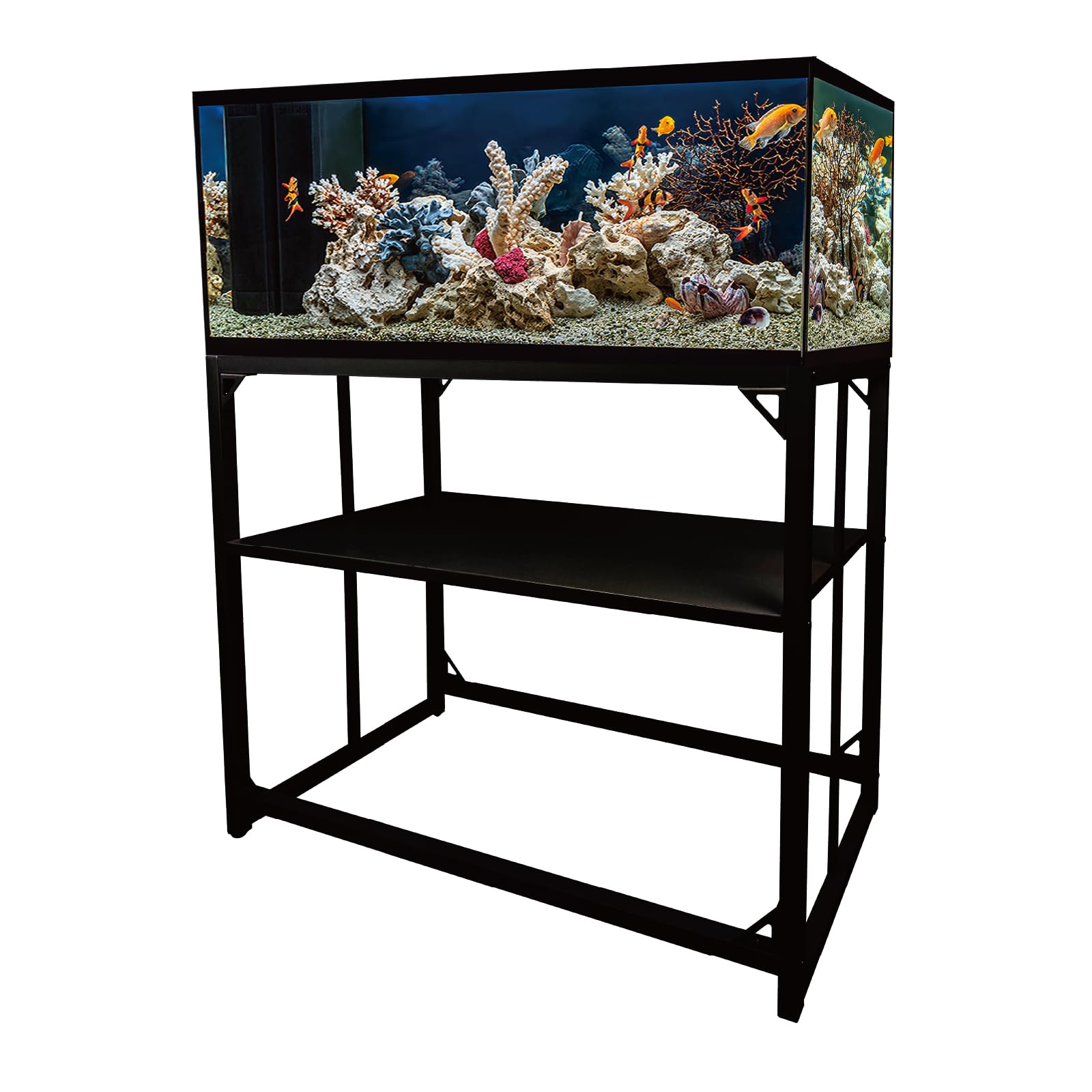 Fish Tank Stand, 40 Gallon Heavy Duty Metal Aquarium Stands, Reptile Tank, Turtle Tank, Breeder Tank Stand, 660LBS Capacity Terrarium Stand Rack with 2-Tier Storage Shelves (Black, 36.5"x18.5"x29.5")