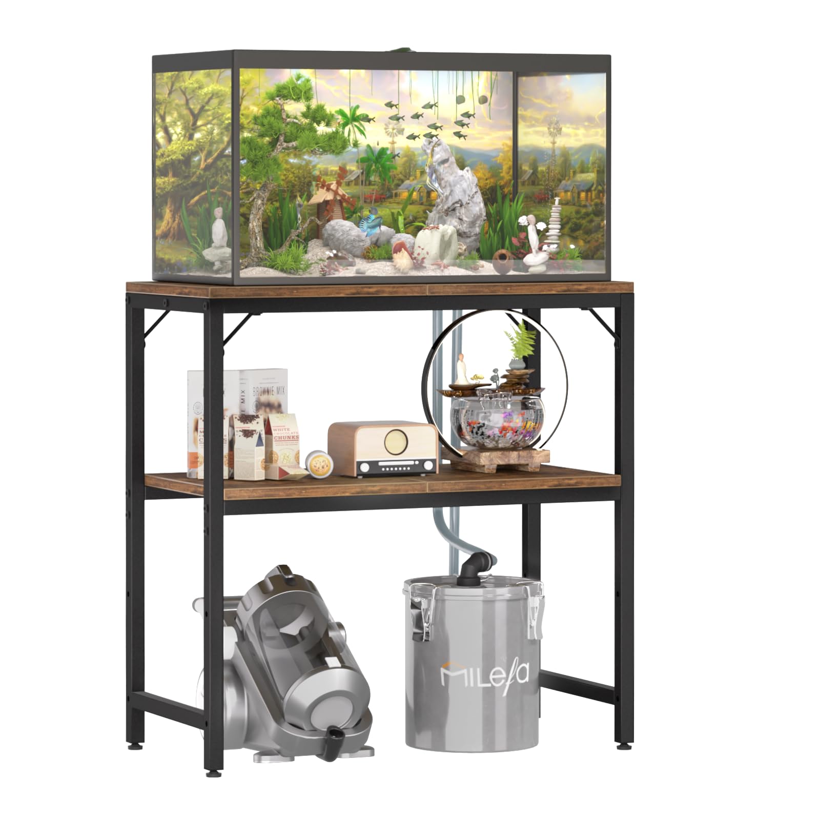 10-20 Gallon Fish Tank Stand, 2-Tier Heavy Duty Aquarium Stand with Storage Shelves, 450 LBS Weight Capacity Adjustable Reptile Terrarium Stand, 24" L×11.8" W, Rustic Brown
