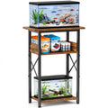 5-10 Gallon Fish Tank Stand with Storage Shelves, 3-Tier Aquarium Stand with Rust-Proof Metal Frame, Heavy Duty Waterproof Reptile Turtle Tank Stand for Home Office Up to 150LBS, 21.5" L x 11.5" W x 30" H, Rustic Brown