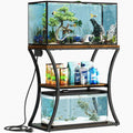 HavenlyYouth 20-29 Gallon Fish Tank Stand with Power Outlet, 3-Tier Aquarium Stand with Storage, Heavy Duty Metal Frame Tank Rack for Home Office, 31.5" L x 15.7" W x 30.4" H, Rustic Brown