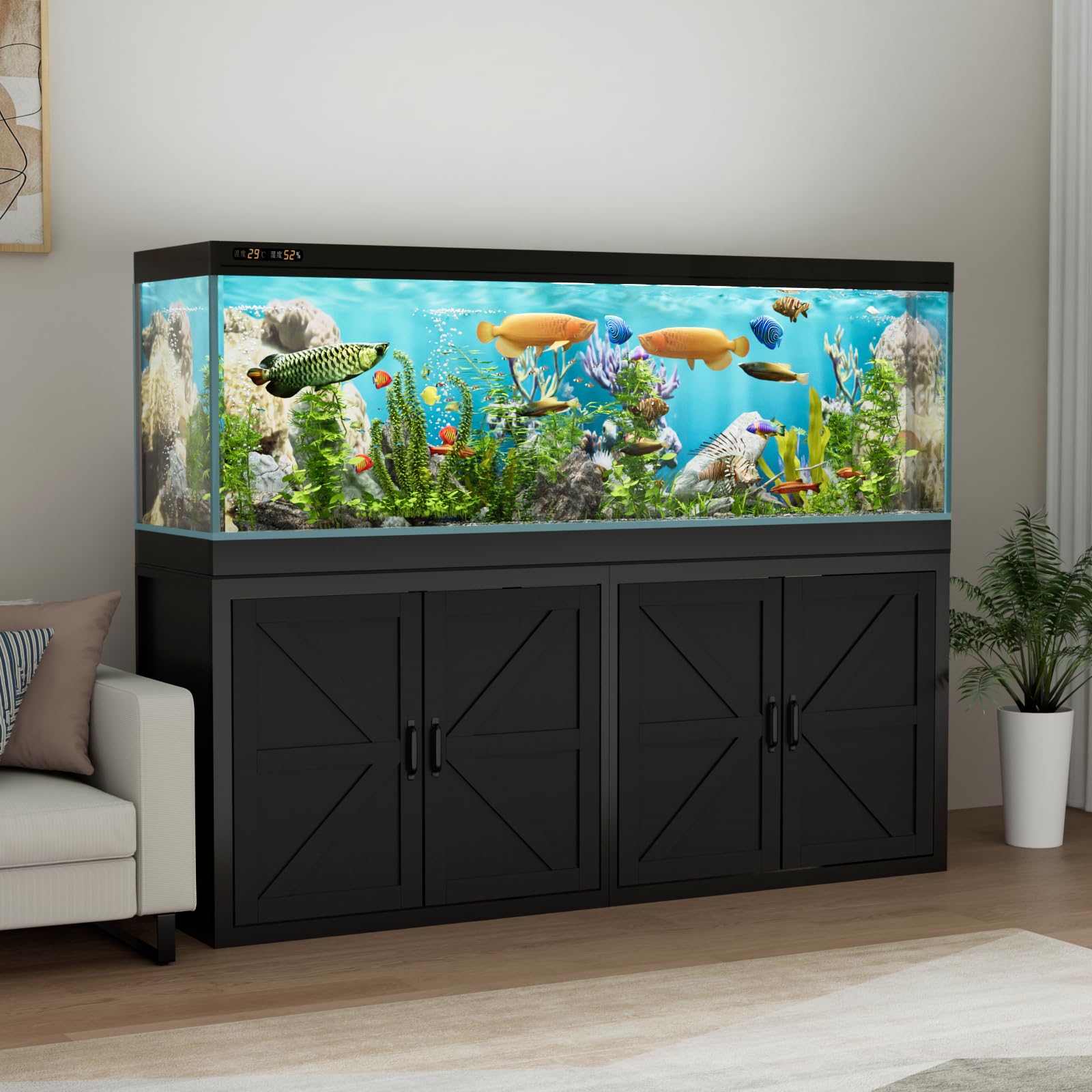 VOWNER 125-150 Gallon Fish Tank Stand with Power Outlet & Cabinet, Black