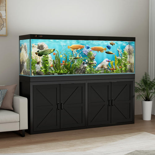 VOWNER 125-150 Gallon Fish Tank Stand with Power Outlet & Cabinet, Black