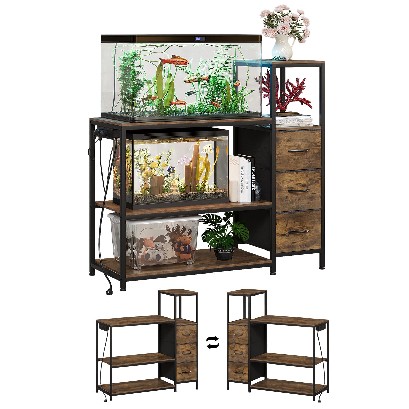 20-29 Gallon Aquarium Stand with Drawers & Power Outlet, Brown