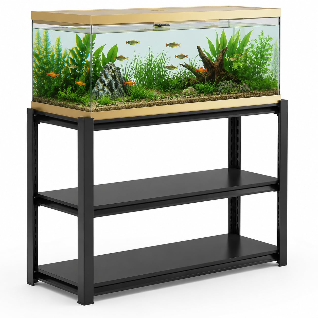 Aquarium Stand, Freestanding Fish Stand with Storage for Living Room, Heavy Duty Metal Shelving Fish Tank Holder for 30-40 Gallon Breeder Tanks, Black