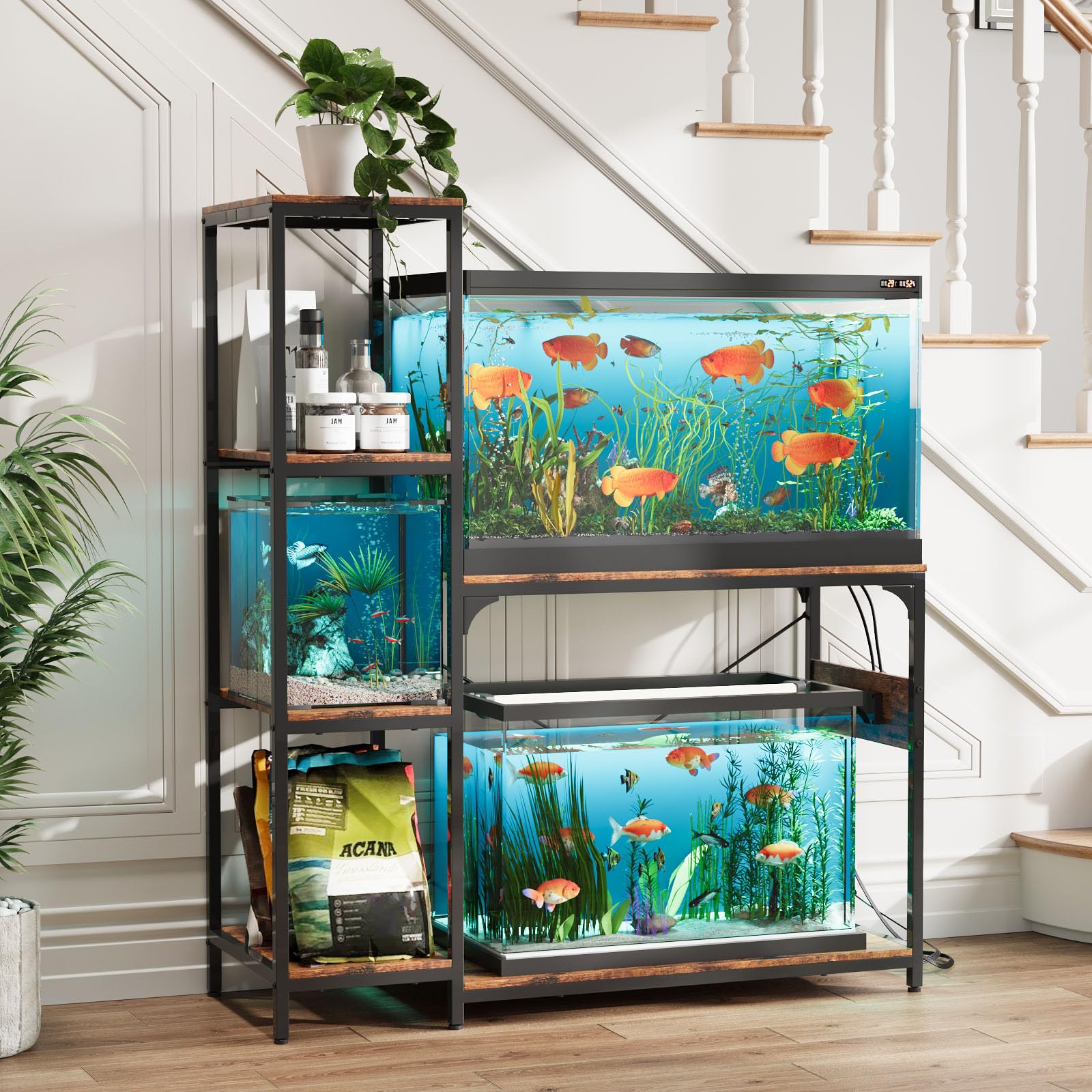 VOWNER 20-29 Gallon Fish Tank Stand with Power Outlet, Aquarium Stand,Brown