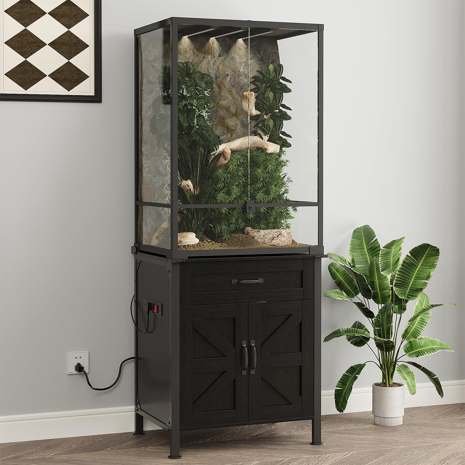 VOWNER 45-67 Gallon Reptile Tank Stand with Power Outlet, Black