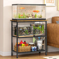 ThreeHio 20 Gallon Fish Tank Stand, 3 Tier Aquarium Stand with Movable Hooks, 28.5" L* 15.74" W Tabletop, Heavy Duty Terrarium Stand with Storage Shelf, Storage Table Shelf Rack Organizer for Kitchen, Living Room, Office, Balcony