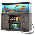 Hlivelood Farmhouse 55-75 Gallon Fish Tank Stand with Power Outlet, Aquarium Stand w/Cabinet&Sliding Barn Door, Heavy Duty Reptile Tank Stand for Fish/Turtle/Reptile Terrarium, 1000LB Capacity, Grey