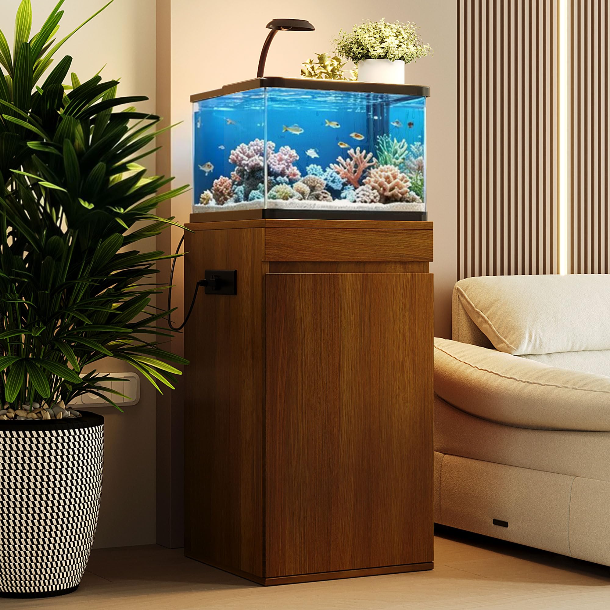 10-15 Gallon Aquarium Stand with Power Outlets, Farmhouse Fish Tank Stand, Reptile and Terrarium Stand with Drawer and Cabinet Storage, Sturdy Heavy Duty 16.9"