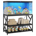 55-75 Gallon Fish Tank Stand with 3-Tier Storage Shelf, Metal Aquarium Stand for Reptile Terrarium Turtle and Breeder Tank Stand, Heavy Duty Metal Frame, Black
