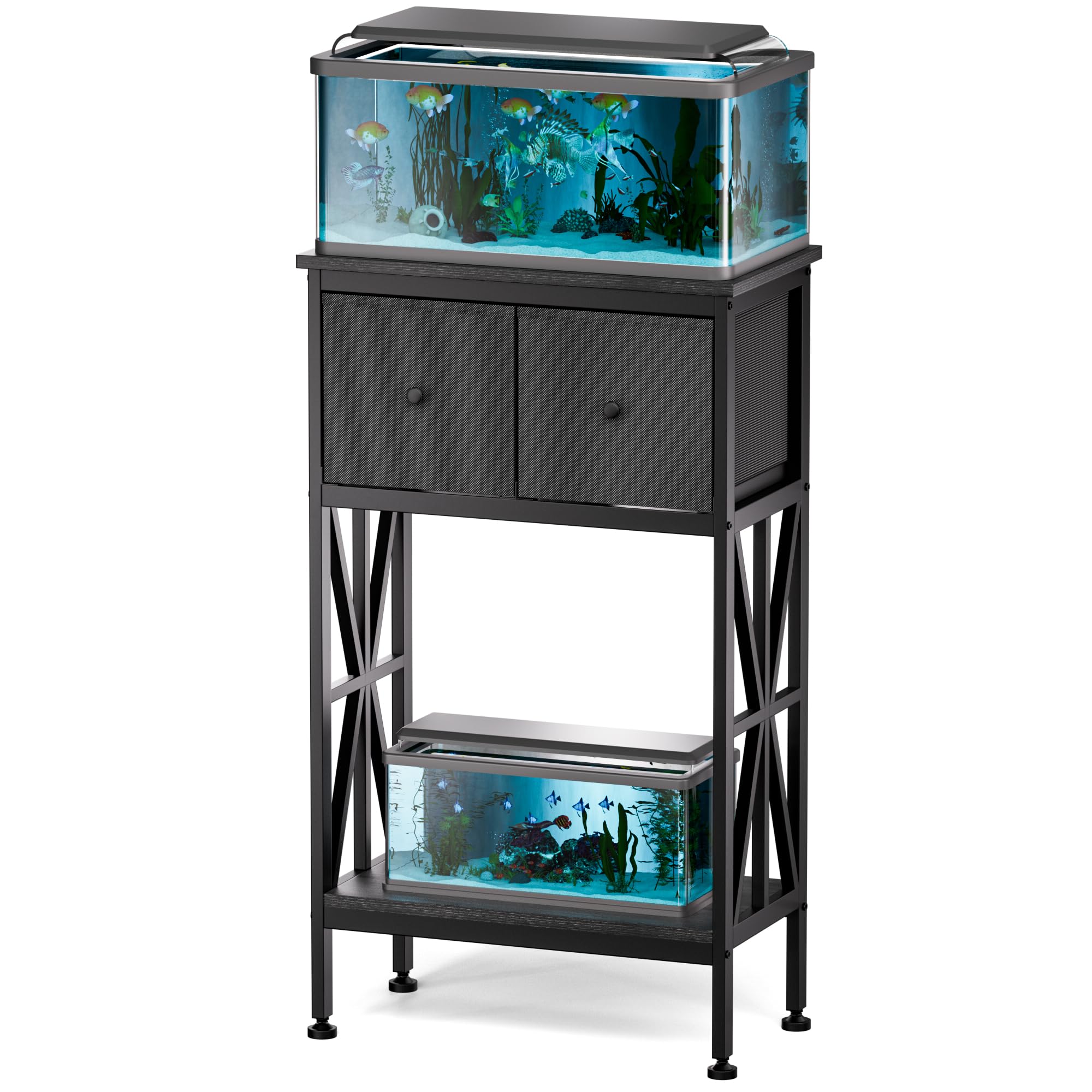 TRZZ Fish Tank Stand for 5-10 Gal, Heavy Duty Cabinet, Black, 20.47"x11.02"