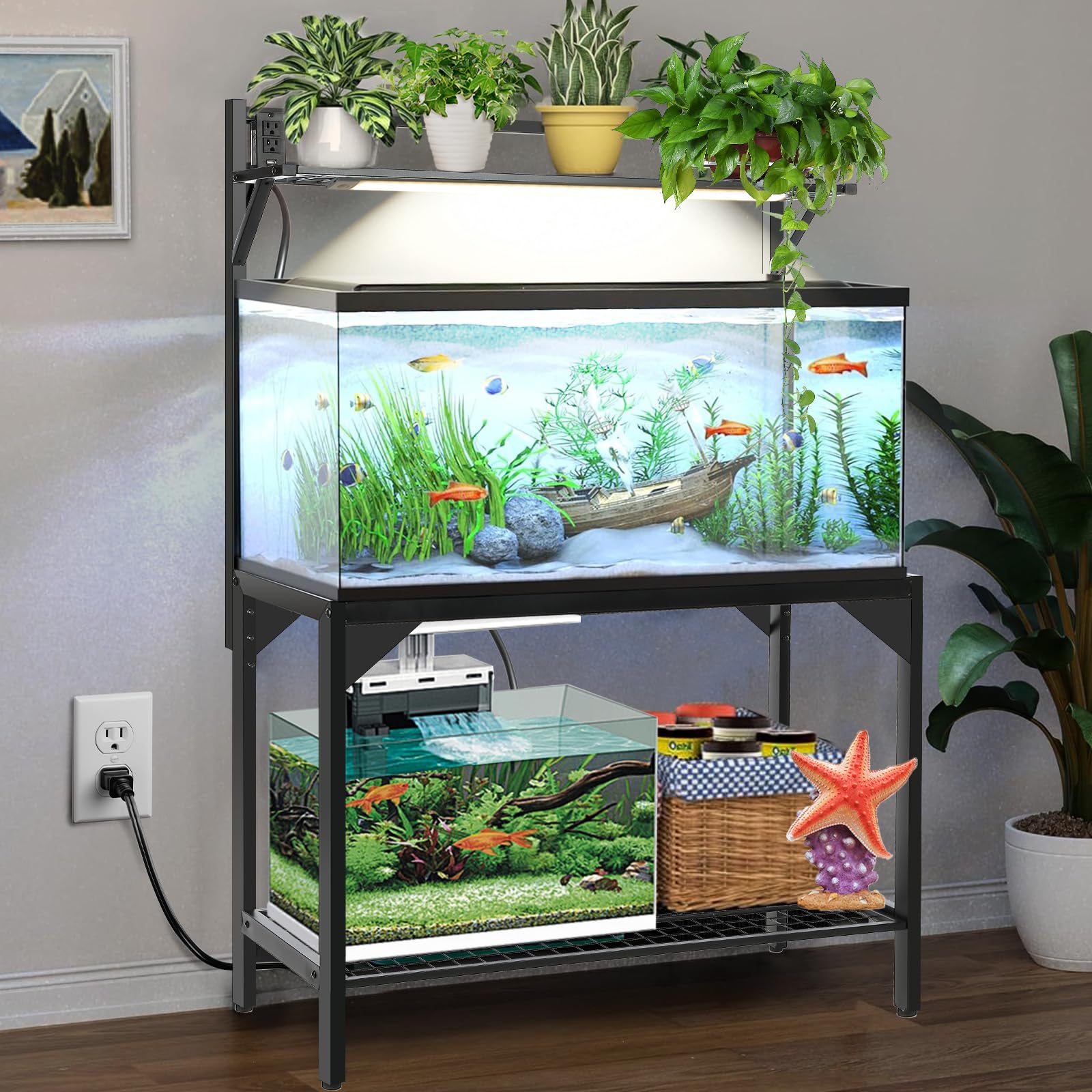 40 Gallon Fish Tank Stand – Aquarium Stand with Power Outlets, 37.7" x 19.2" x 58.66", Heavy-Duty Metal Tank Stand, 40 Gallon Reptile Tank Stand for Home Office – Tank Not Included (Black)