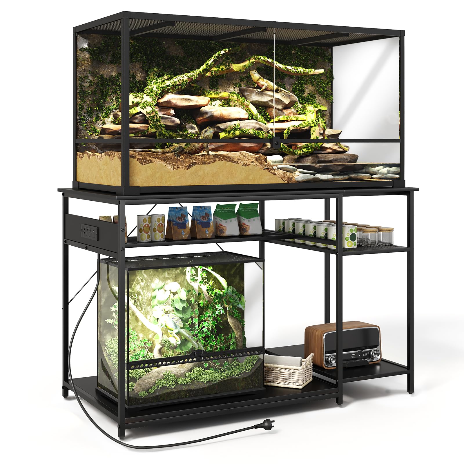 120 Gallon Fish Tank Stand with Power Outlets, Heavy Duty Large Aquarium Stand with Light, Double Reptile Tank Turtle Terrariums Table for Fish Tank Accessories Storage,1100LBS Capacity