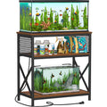 Snughome 29 Gallon Aquarium Stand with Charging Station, Heavy Duty Fish Tank Stand with Storage Cabinet, Metal Aquarium Stand Fits 20 Long, 29 & 30 Gallon Tanks, 350 LBS Capacity, Rustic Brown