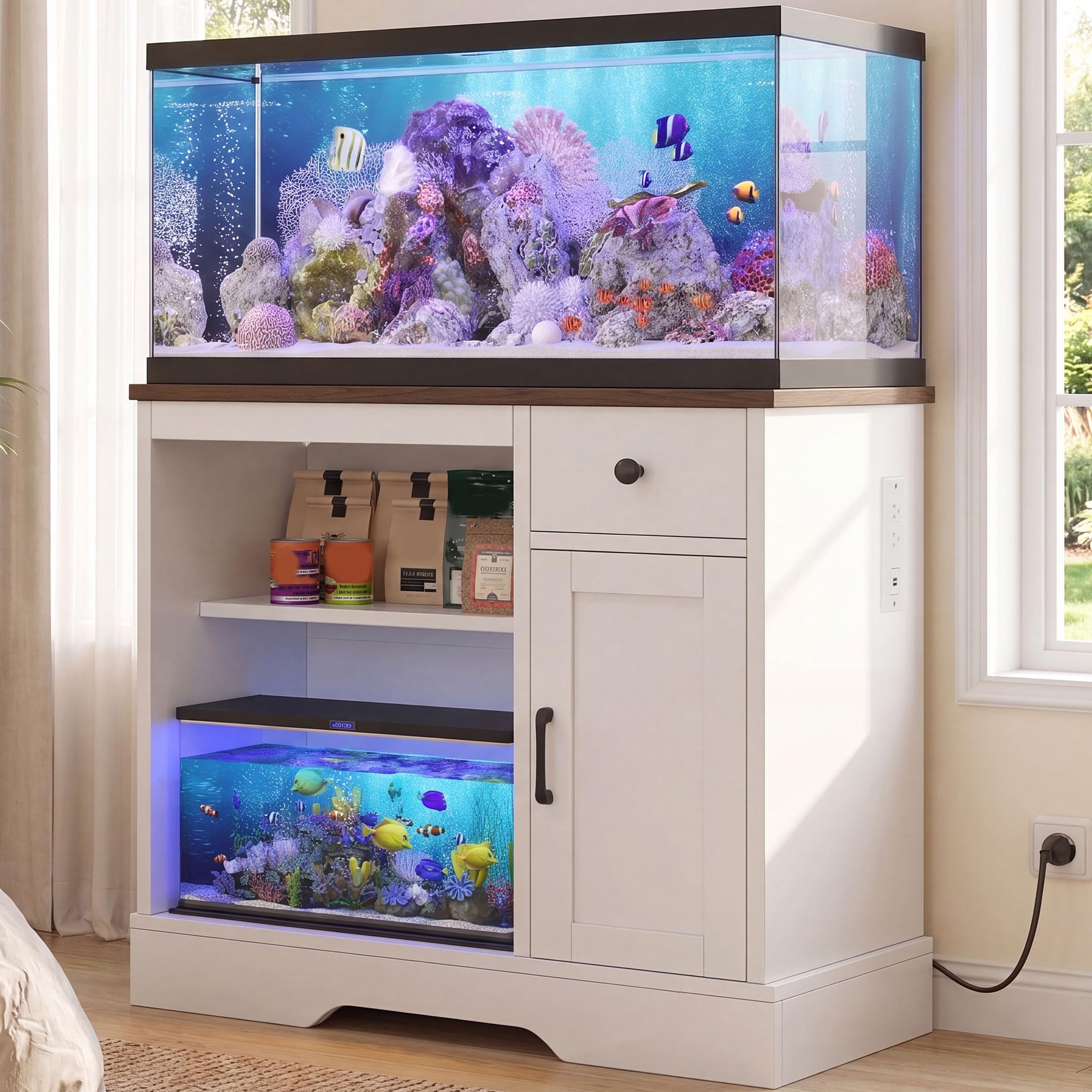 Heybly 20-29-37 Gal Fish Tank Stand with Power Outlets & Cabinet HAS012WWB