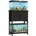 Herture 5-10 Gallon Fish Tank Stand, Metal Double Aquarium Stand with Cabinet for Fish Tank Accessories Storage, Heavy Duty 20.5" L* 11.02" W Tabletop, 500LBS Capacity Black PG06YGB