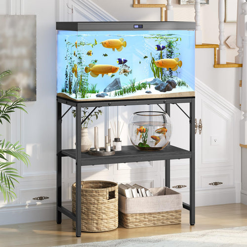 MAHANCRIS 20 Gallon Fish Tank Stand, Aquarium Stand with 2-Tier Storage Shelves, Heavy Duty Breeder Turtle Terrarium Stand Rack for Home Office, 24.0" L x 11.8" W x 24.4" H, Black FTBK2001