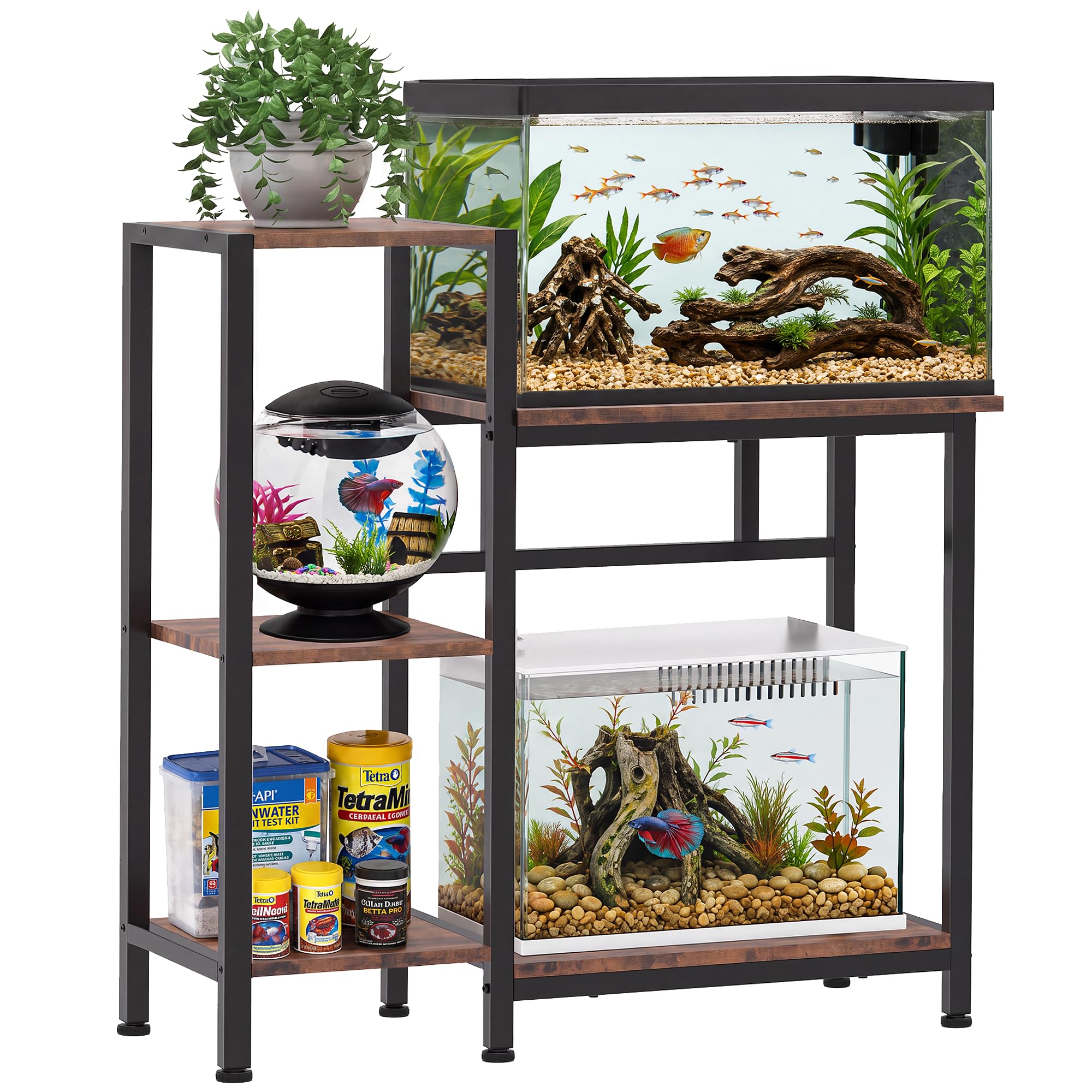 5/10 Gallon Fish Tank Stand with Storage Shelves Wood Aquarium Stand