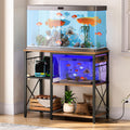 HOOBRO Fish Tank Stand with Power Outlet and LED Light, 20-29-37 Gallon Aquarium Stand with Storage Shelves, 30.7" L x 13.8" W, Reptile Tank Stand with Stable Metal Frame, Rustic Brown BF80UDFT01G1