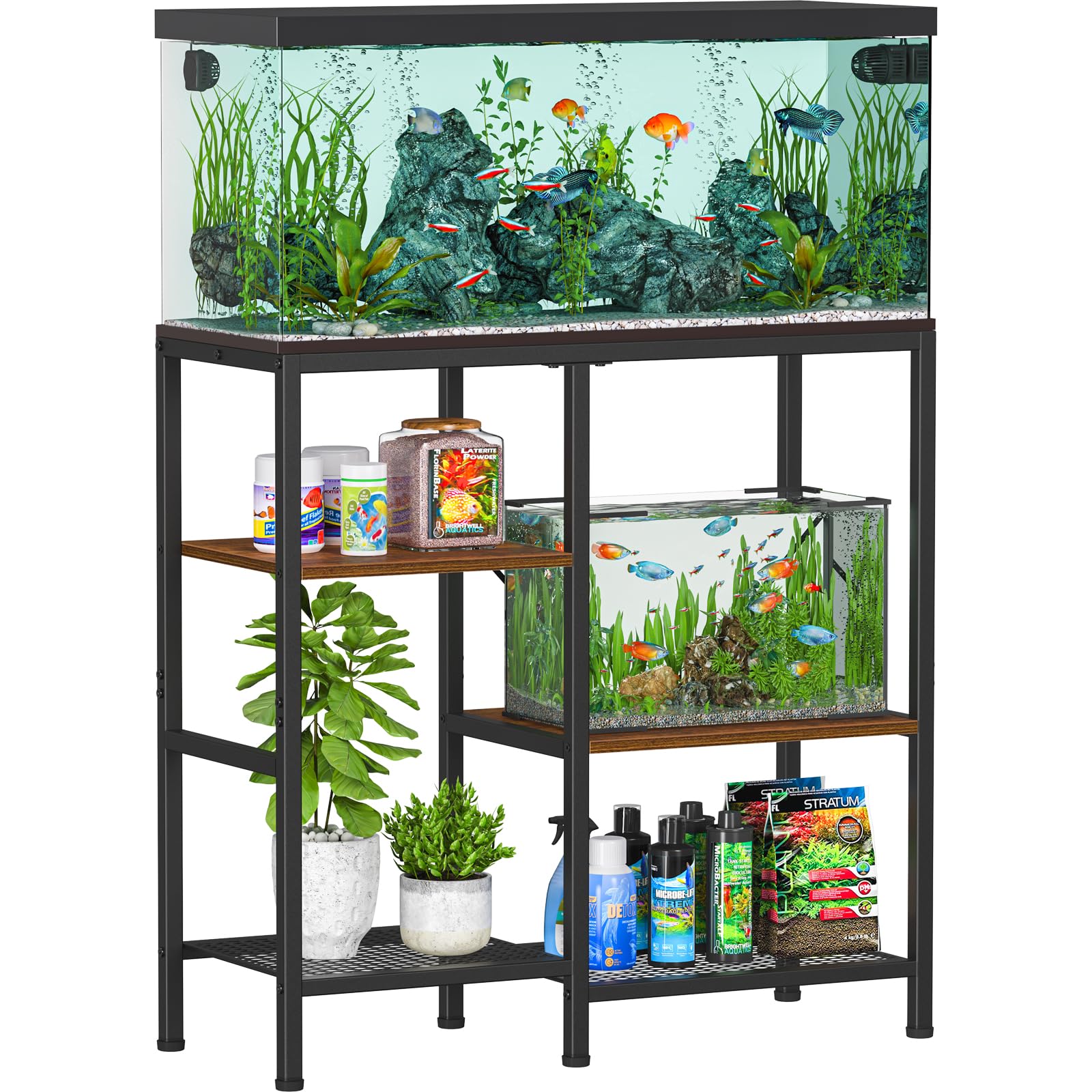 Snughome 30 Gallon Aquarium Stand, Fish Tank Stand with Shelf for Storage, 3 Tier Heavy Metal Frame Fish Tank Stand, 30 Gallon Aquarium Stand for Home Office, 30.31" x 12.01" x 30.31", Rustic Brown