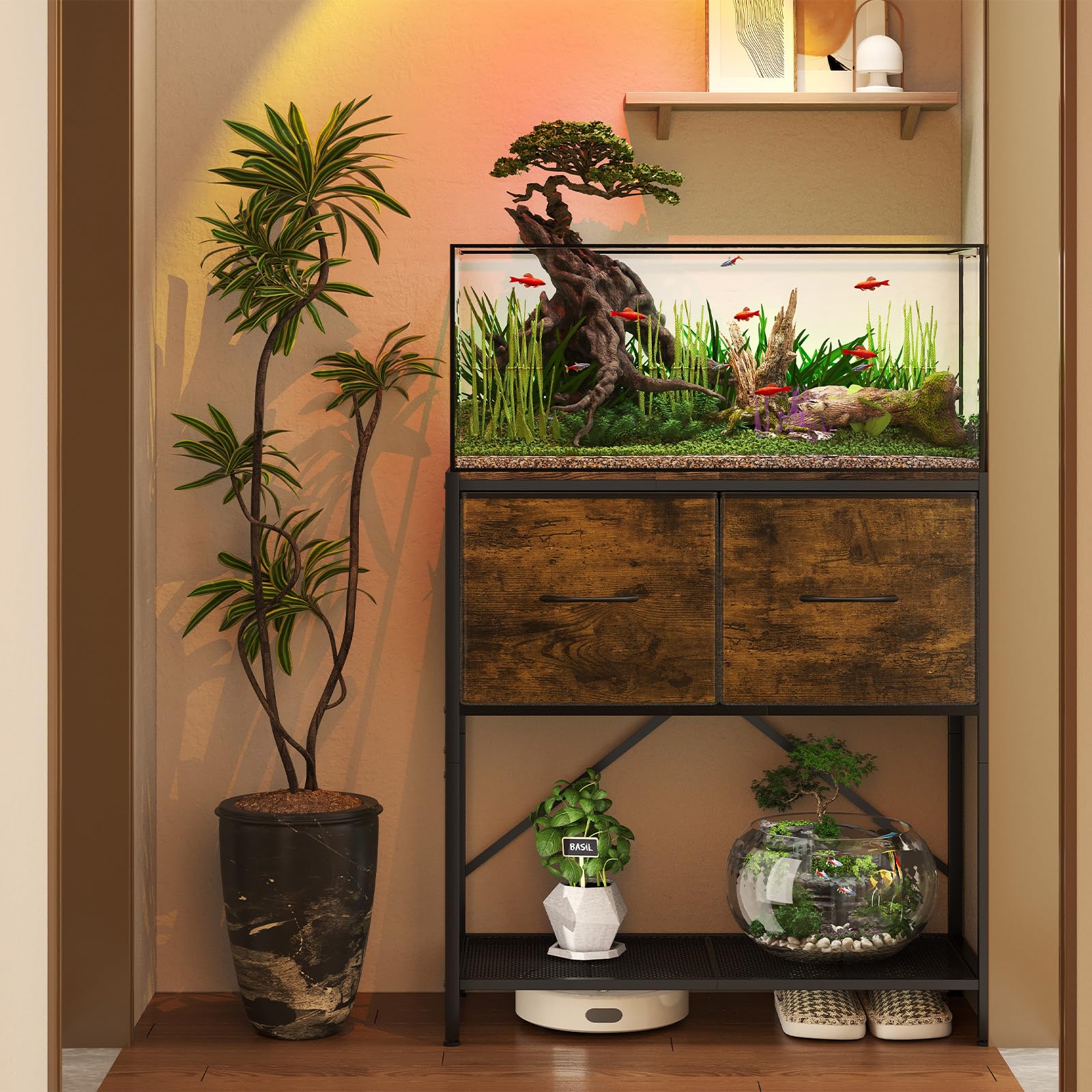 5-10 Gallon Fish Tank Stand, 3-Tier Heavy Duty Metal Aquarium Table