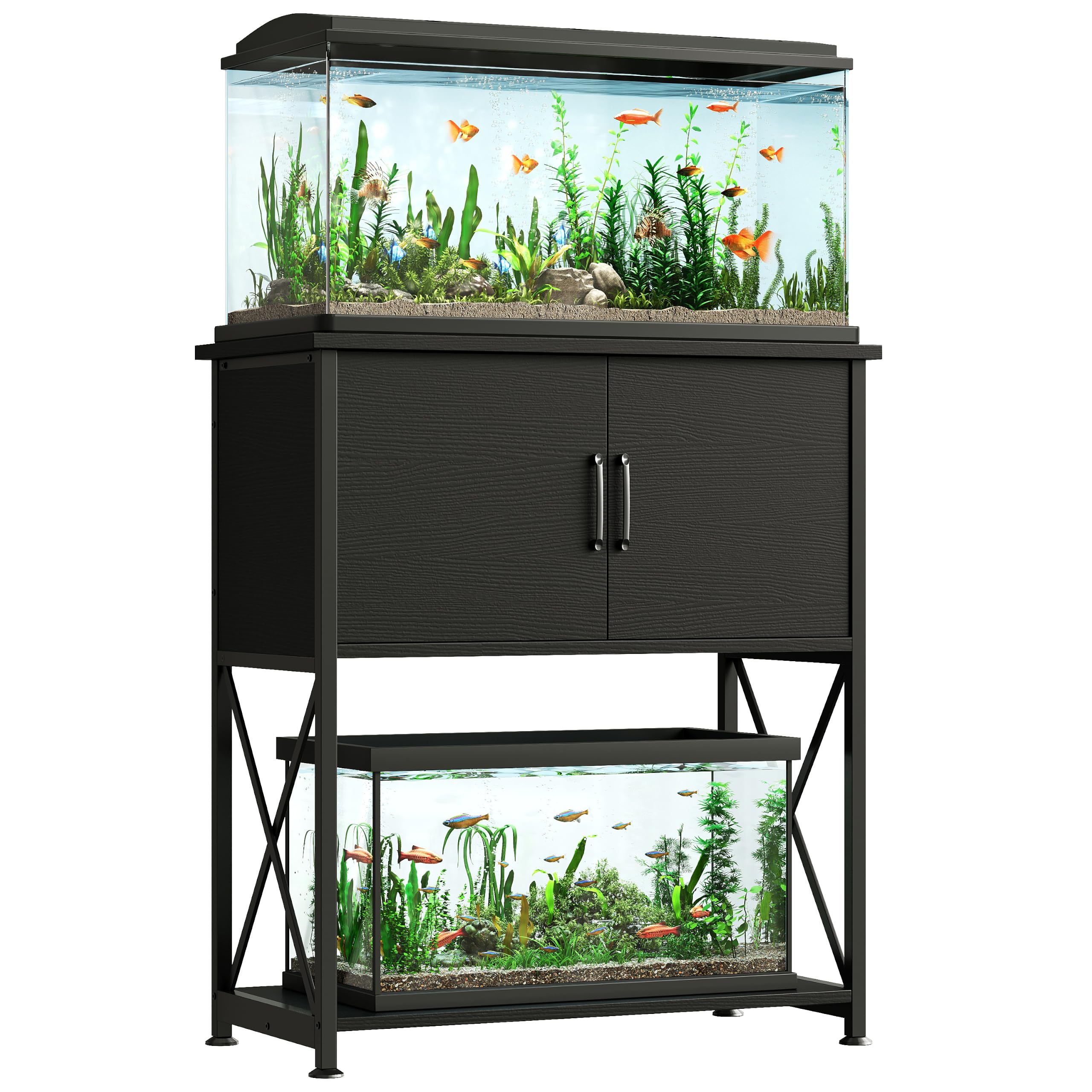 Herture 20-29 Gallon Aquarium Stand Metal Frame Fish Tank Stand with Cabinet Storage, for 20 Gallon Long Aquarium,30.7" L*16.5" W Tabletop,330LBS Capacity Black PG01YGB