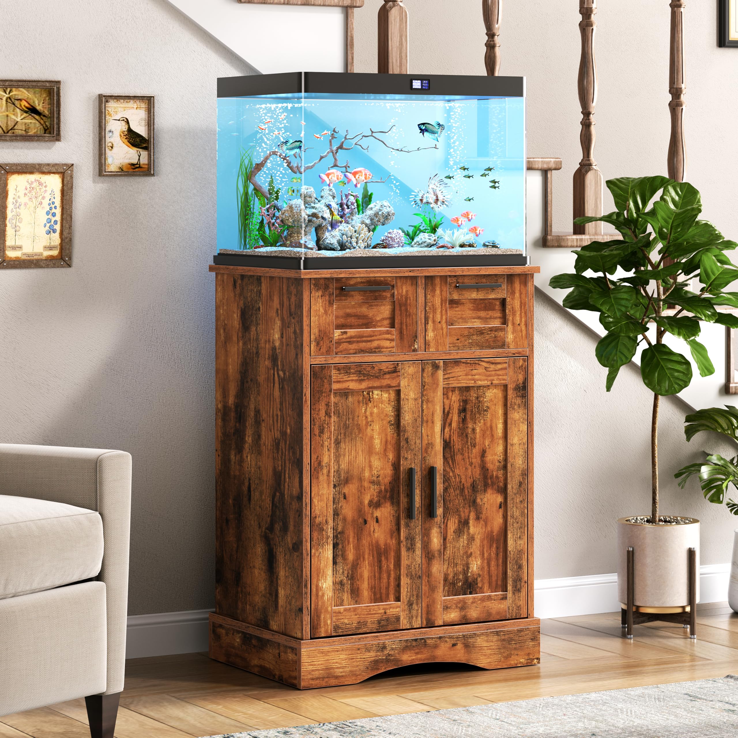 10 Gallon Aquarium Stand, Fish Tank Cabinet with 2 Drawers