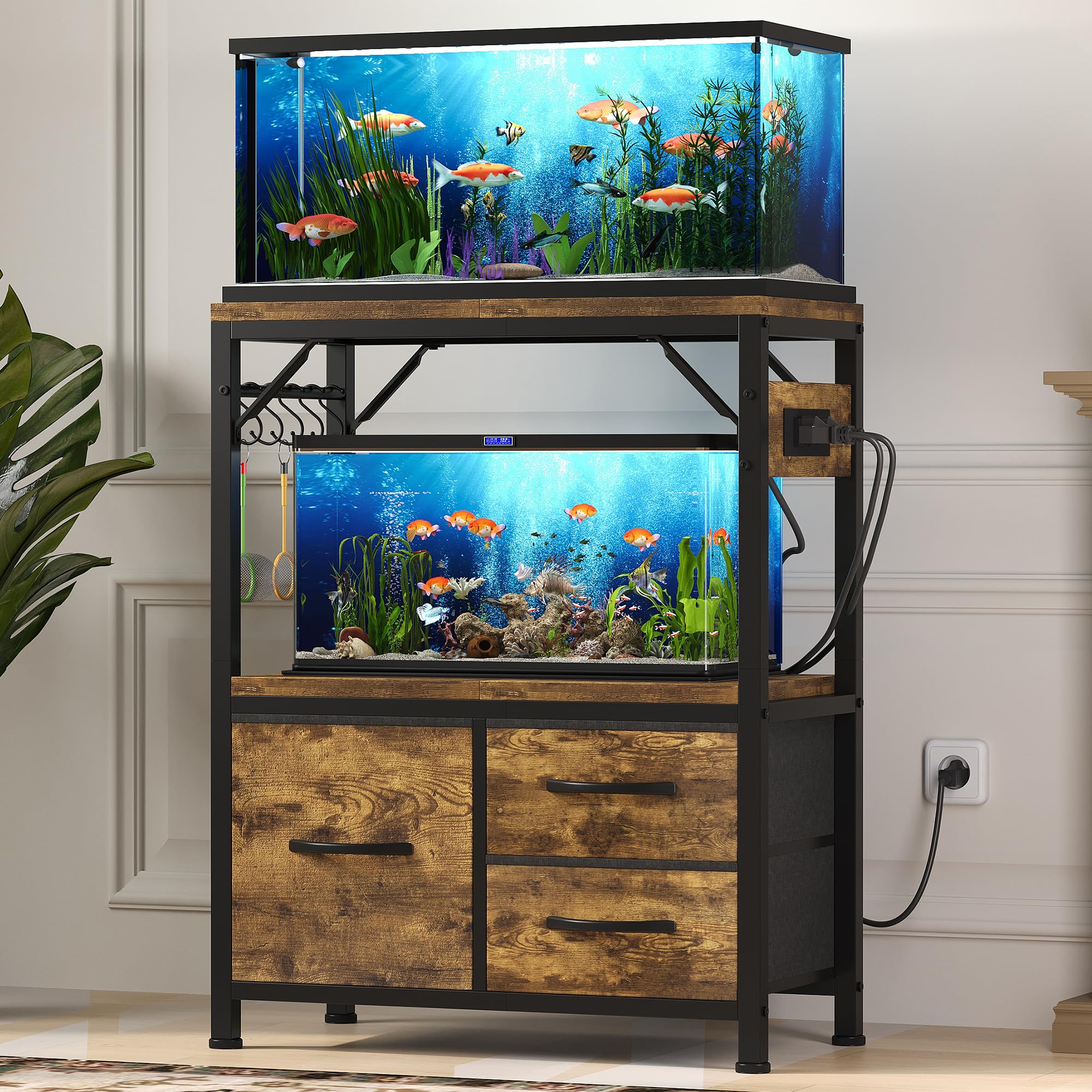 Heybly 10-20 Gal Fish Tank Stand with Drawer, Power Outlet,200lbs HAS003SSR