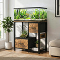 Jojoka 20-29 Gallon Fish Tank Stand, Aquarium Stand Shelf with 2 Drawers and Power Outlet, Heavy Duty Metal Frame, for Fish Tank, Turtle & Reptile Terrarium, 31.5" x 15.7" Top Wood